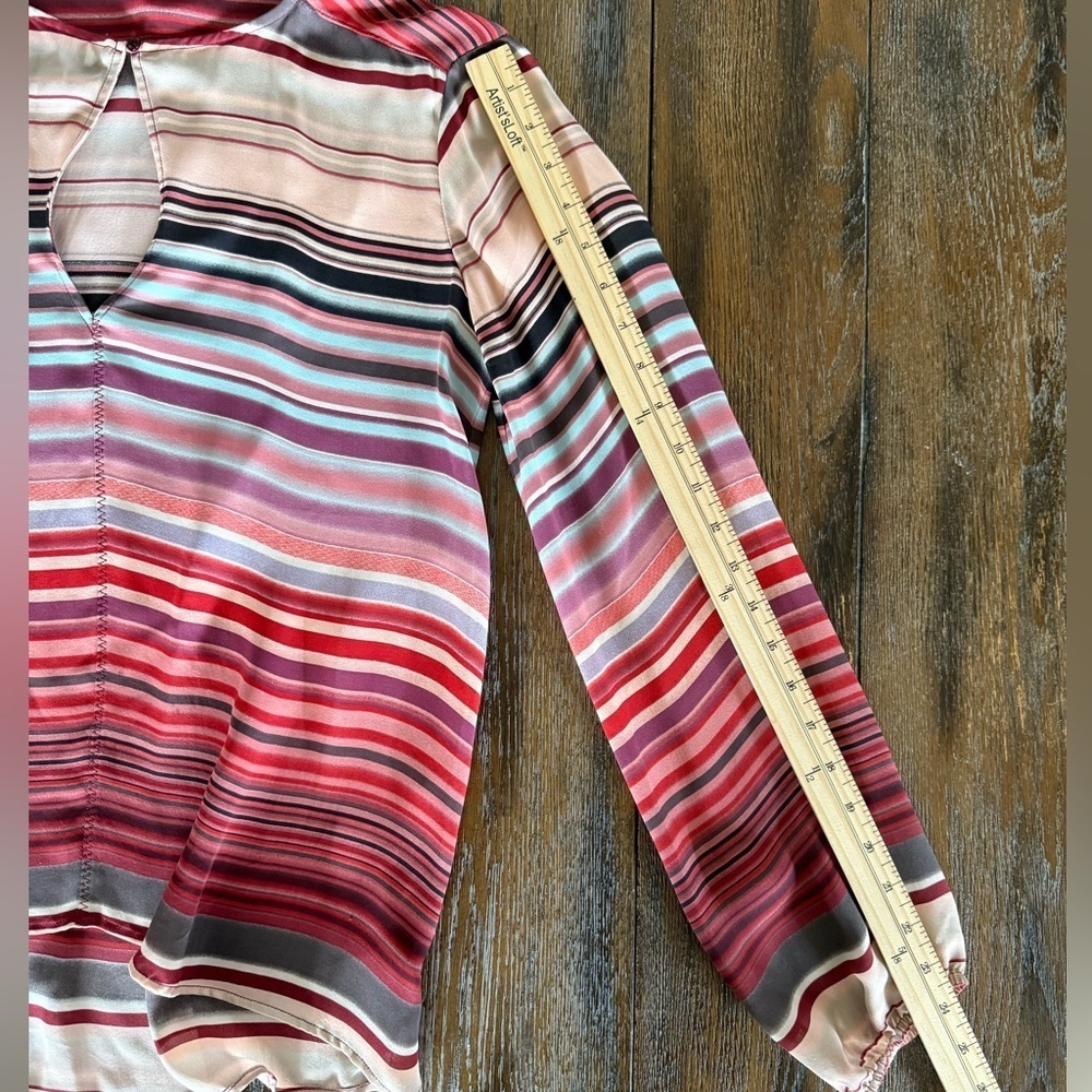 Michael Stars Women’s Multi-striped Silk Blouse Top Size M - Picture 6 of 8